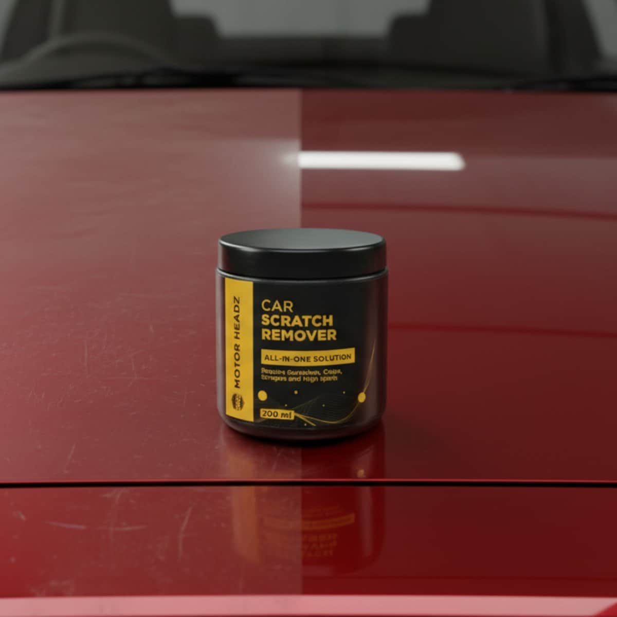 Scratch remover on car hood - before and after