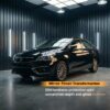 borophene-coating-Motor-Headz-00007 Shiny black car with mirror-finish surface in a modern showroom.